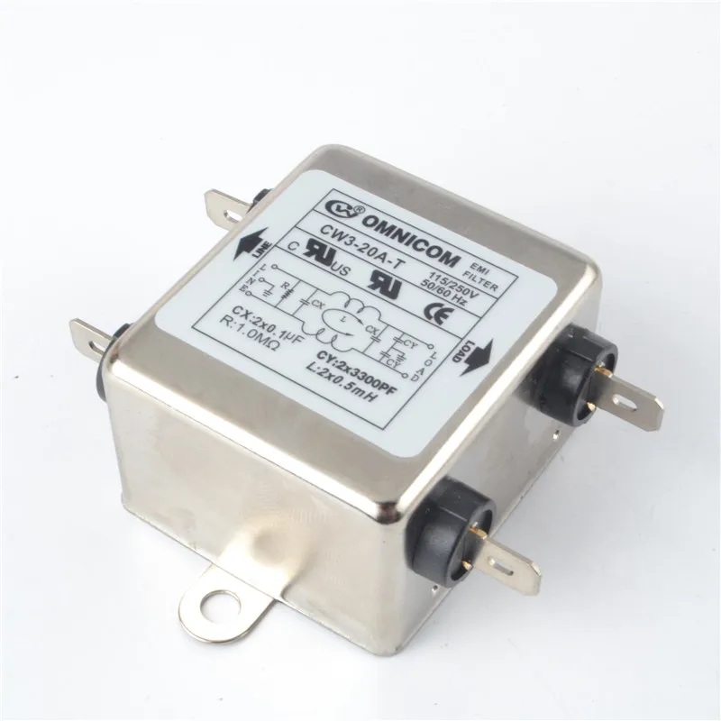 115 V/250 V 20A AC Мощность однофазный EMI фильтр CW3-20A-T разъем