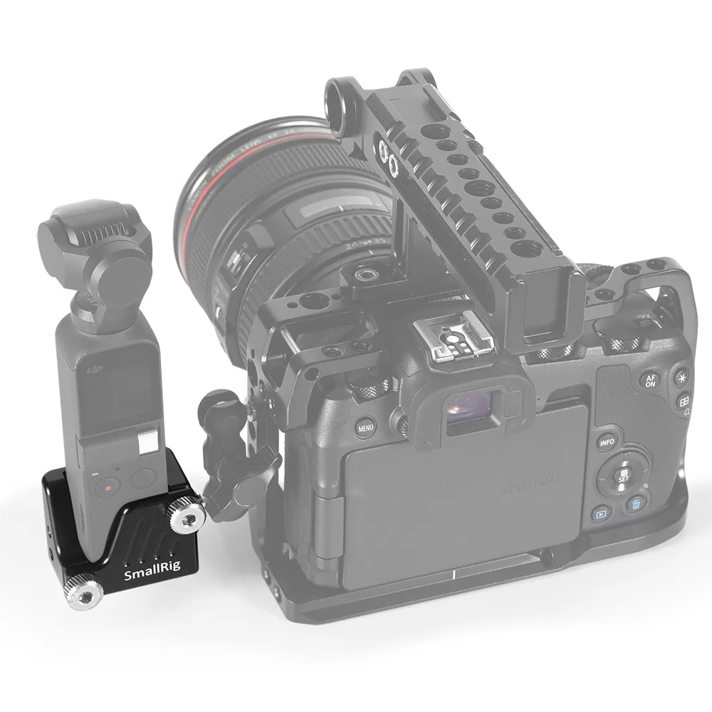 

SmallRig Osmo Cage for DJI Osmo Pocket Features a 3/8"-16 and nine 1/4"-20 threaded holes for Camera Tripod Attachment CSD2321