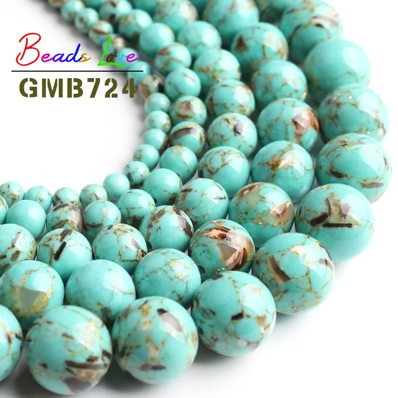 

Оптовая продажа светло-зеленый корпус Бирюзовый Камень Круглые бусины для самостоятельного изготовления ювелирных изделий браслет ожерел...