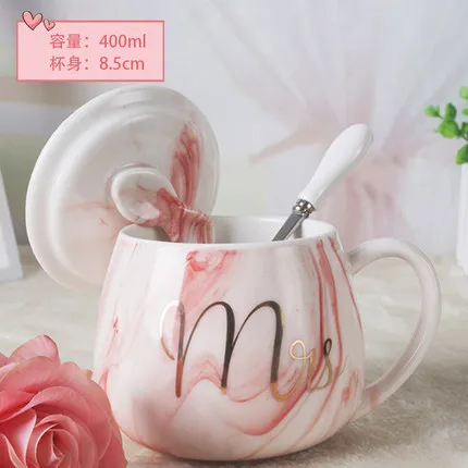 B OUSSIRRO натуральный мрамор фарфоровая кофейная кружка Mr and Mrs чай чашка молока творческий подарок на свадьбу юбилей - Цвет: B