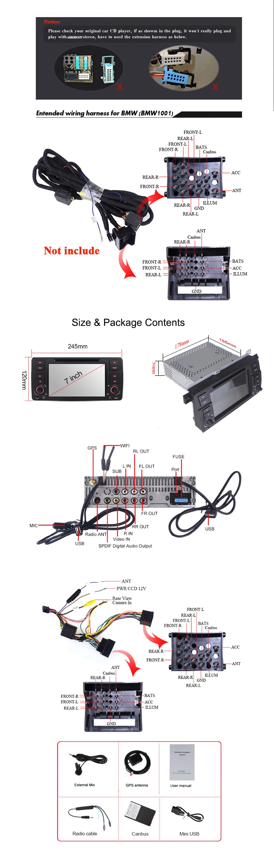 " 1 Din Авто Радио Стерео Android 8,1 Восьмиядерный 2+ 32 Гб Wifi/gps/Navi/Bluetooth/DSP Canbus камера заднего вида для BWM E46/M3 Автомобильный плеер