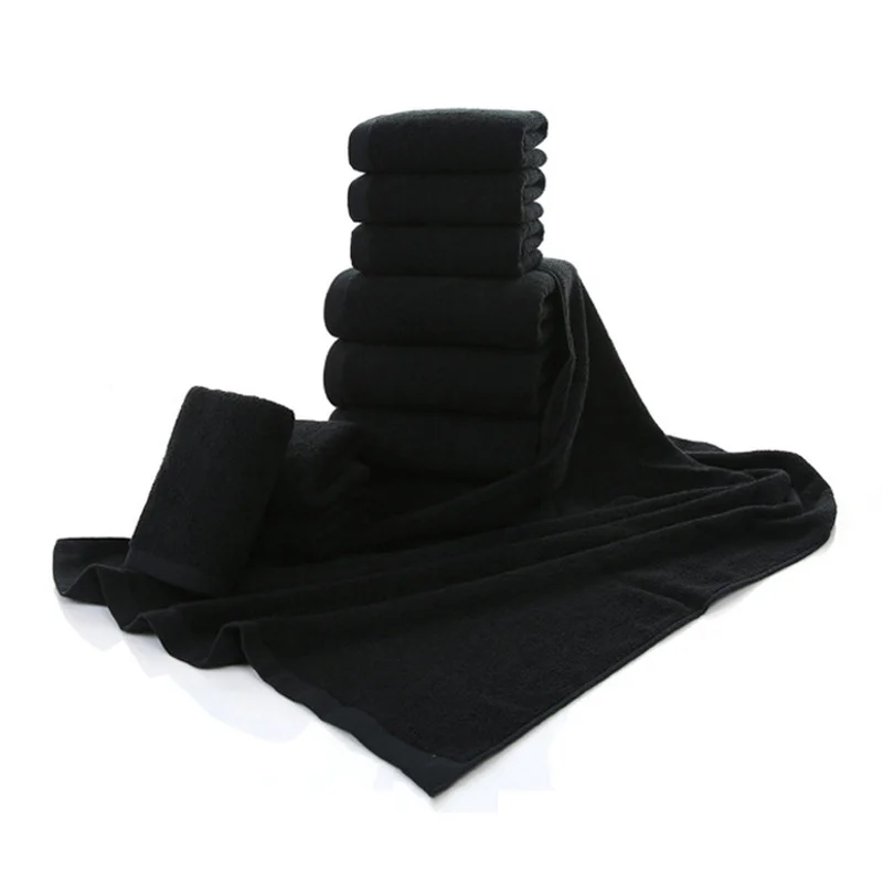 Черные махровые хлопковые полотенца Сухие волосы салоны красоты Парикмахерская