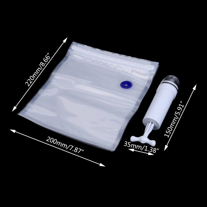 

5Pcs Packaging Bag+Food Vacuum Sealer Storage Saver Hand Pump Kitchen Machine