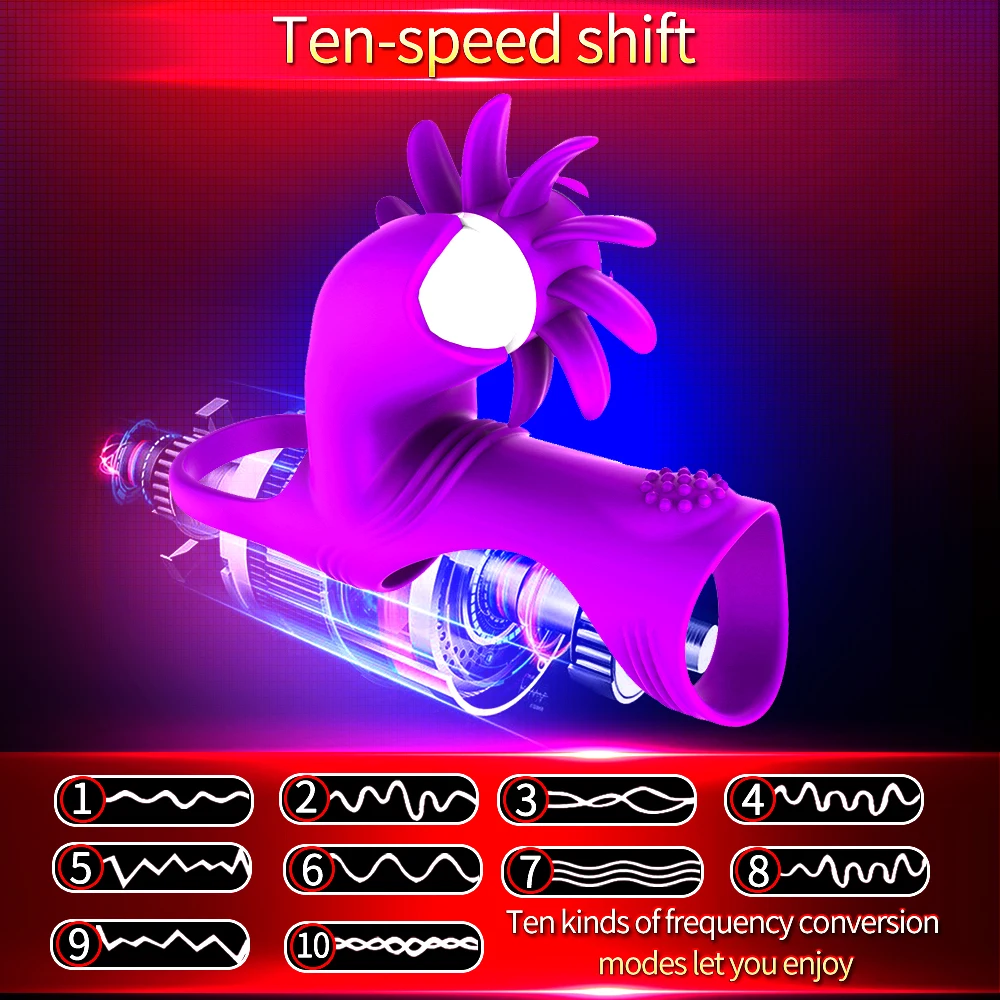 2 в 1 Вращающийся вибратор для лижания языка кольцо задержки эякуляции мужчин