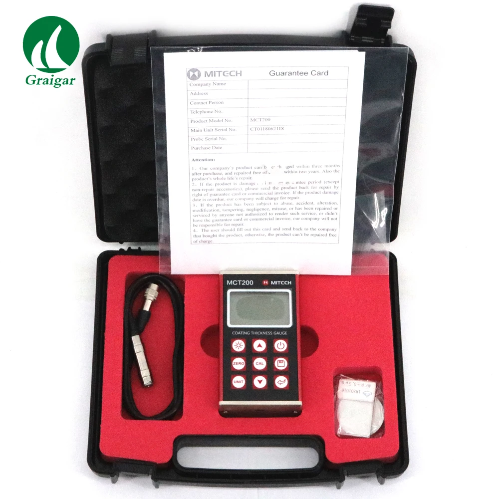 Толщиномер MITECH MCT200 диапазон применения указан доступными щупами