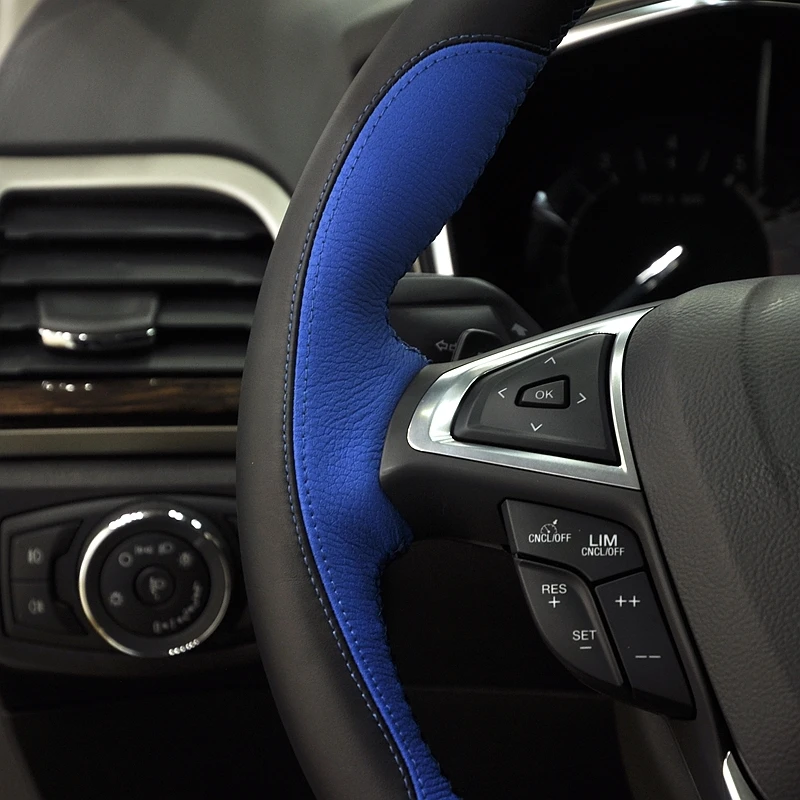 

Hand Sew Black Blue Leather Steering Wheel Cover for Ford Fusion New Mondeo 2013 2014