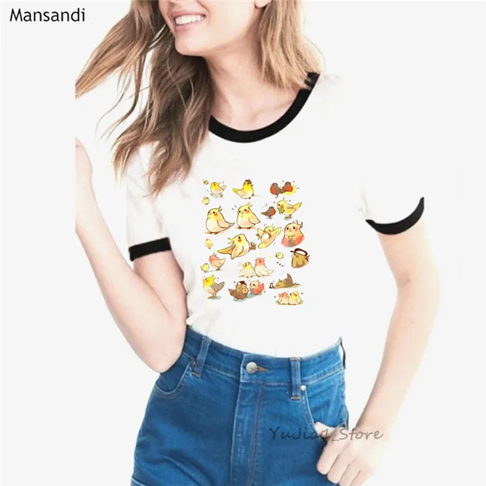 Y50906 B Забавная Футболка с принтом животных, женская одежда harajuku kawaii, модная футболка, женская футболка Cockatiel - Цвет: Y50906 B
