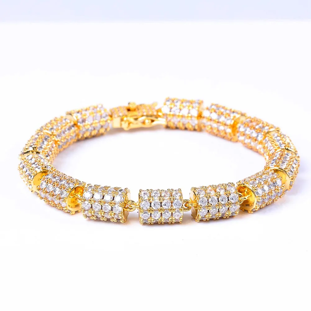 JINAO Хип-Хоп Модный Круглый браслет золото/серебро покрытый Iced Out микро Pave AAA CZ камень многоцветный Браслет для подарка Прямая поставка - Окраска металла: Gold