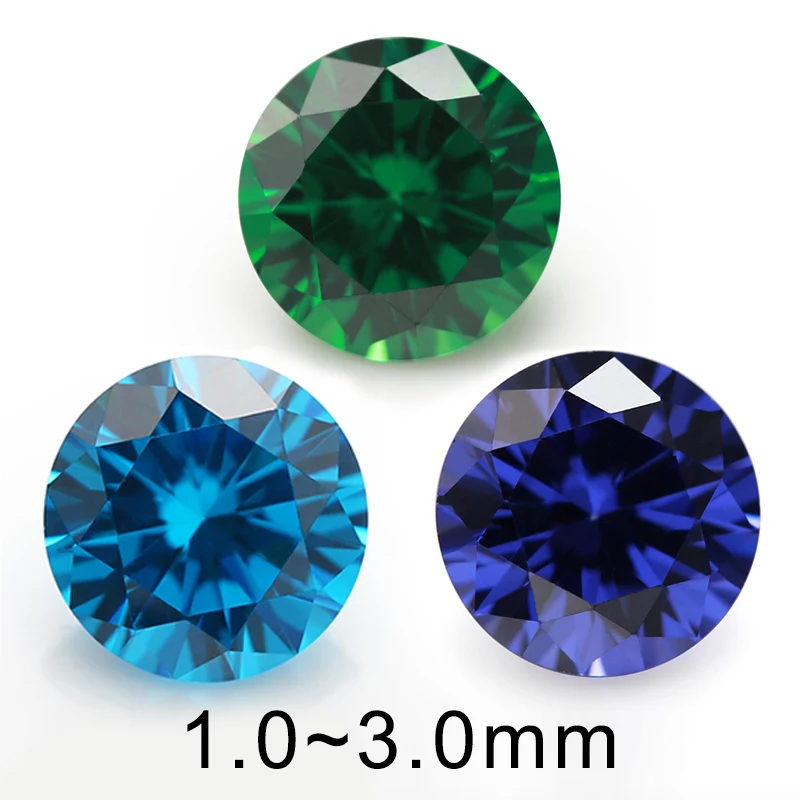 100pcs 1mm 1.5mm 2mm (Size 0.8~3mm) Blue Green Seablue Cubic Zirconia Stone AAAAA Round Brilliant Loose CZ Stones Synthetic Gem
