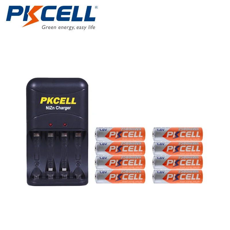 8 шт./2 шт. PKCELL NIZN AA аккумуляторные батареи NI Zn 1 6 в вольт 2500mWh + AA/AAA NiZn зарядное