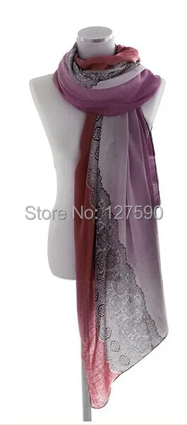 Новинка 2014 зимний шарф с градиентом кружевной принтом модная шаль Женский хиджаб