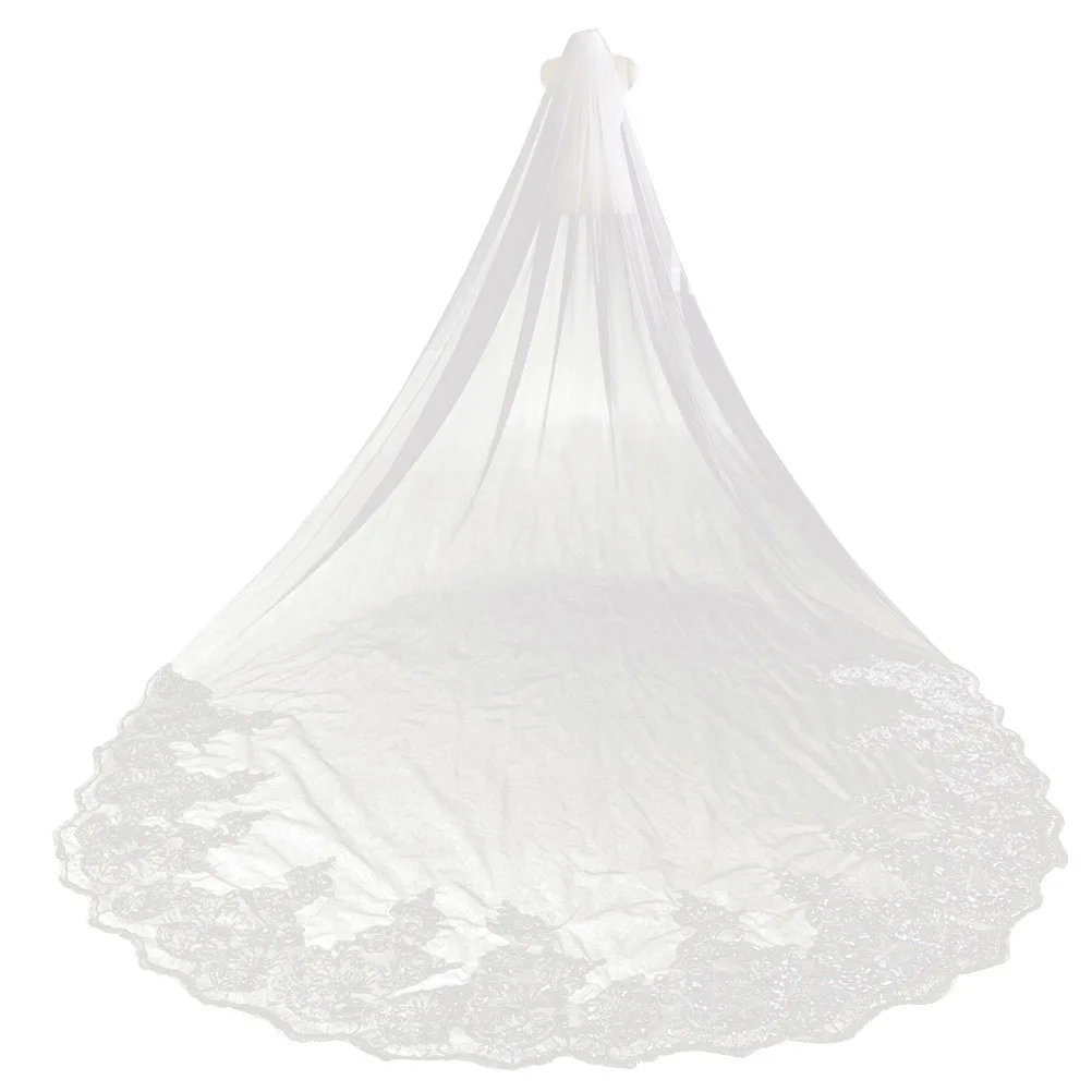 1 шт. Свадебные вуали с блестками Кружевная аппликация 4 М Длинные вуали|Свадебные