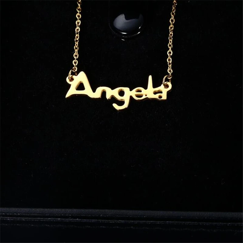 2018 New Women Necklace Script Name " Angel Stainless Steel Gift Letter Gold color Nameplate Necklaces | Украшения и