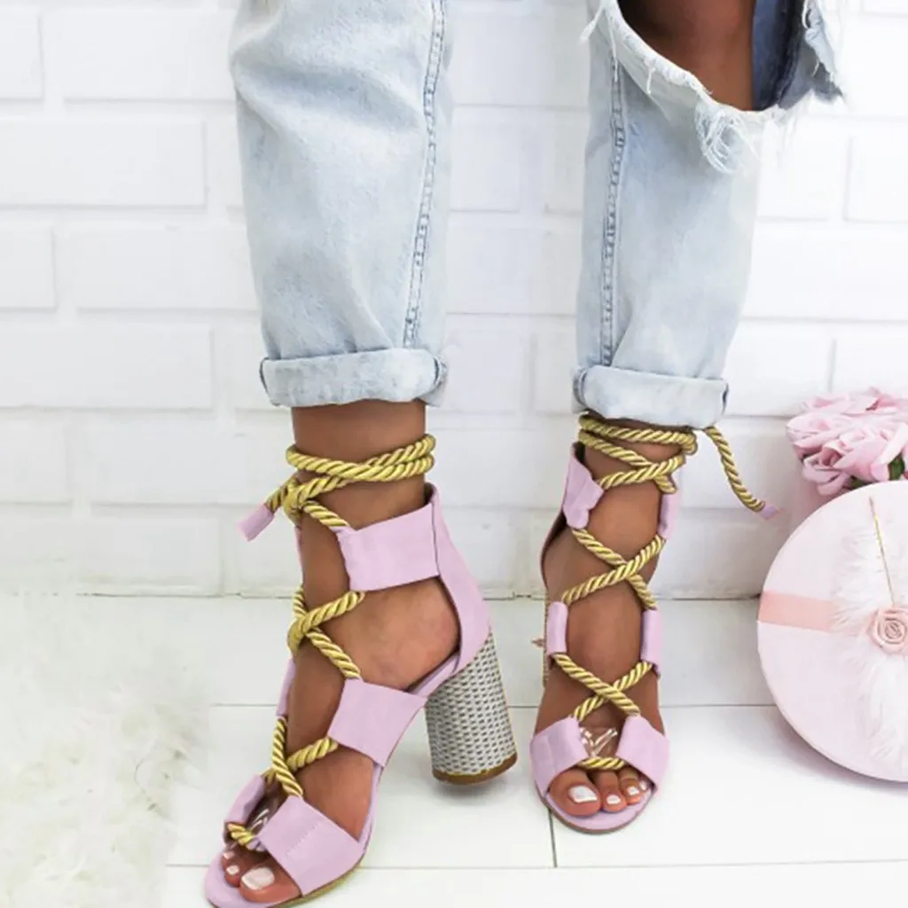 Женские туфли лодочки Модные женские босоножки на высоком каблуке со шнуровкой