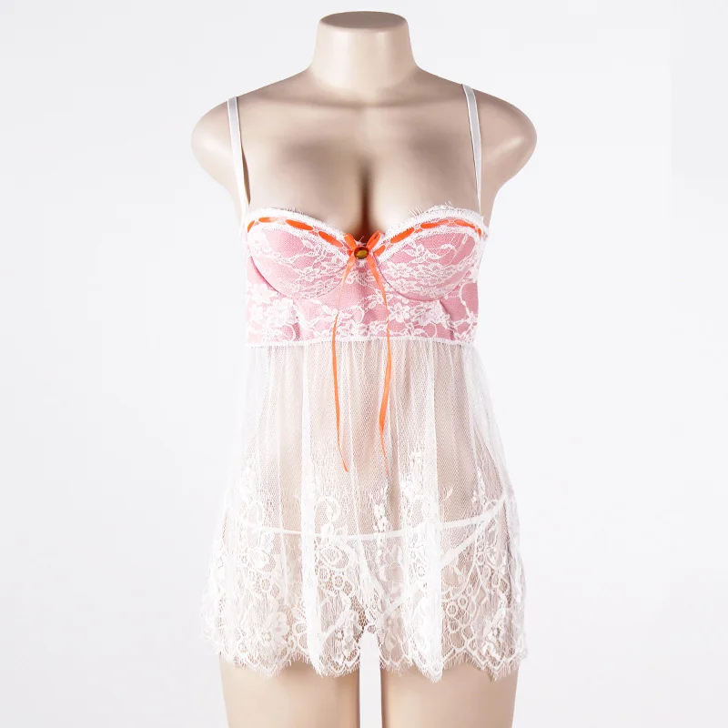 Милый лук розовый большой размер женские пижамы вышивка кружева белье дышащая