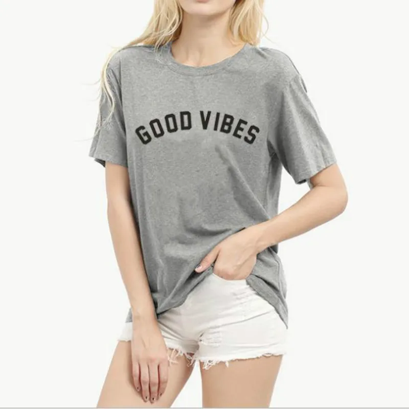 Женская футболка с надписью Good Vibes летняя повседневная женская Tumblr свободные