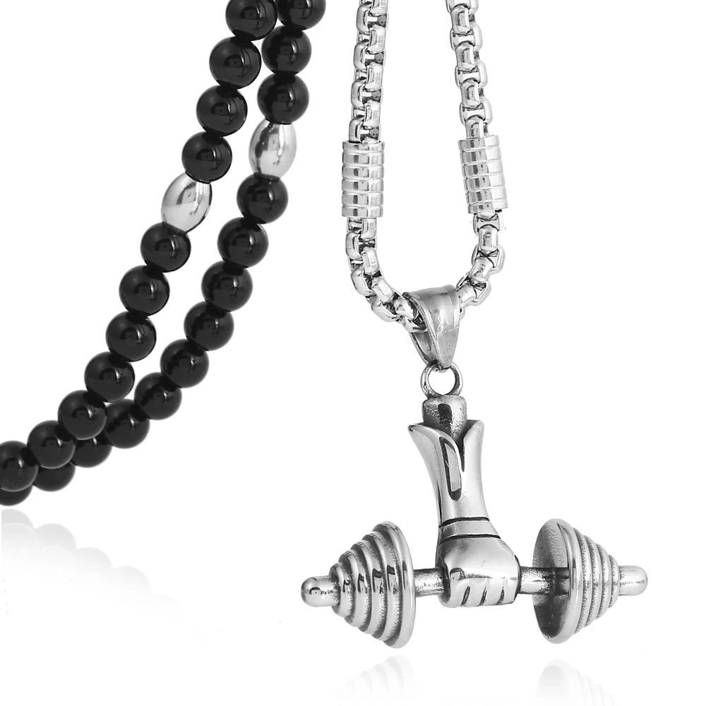 Мужской фитнес-кулон в форме гири из нержавеющей стали с черной цепочкой