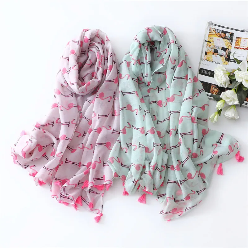 

Women Animal Flamingo Pattern Tassel Viscose Scarves Lovely Warm Long Shawls Autumn Winter Wrap Hijab All Match Pashminas Snood