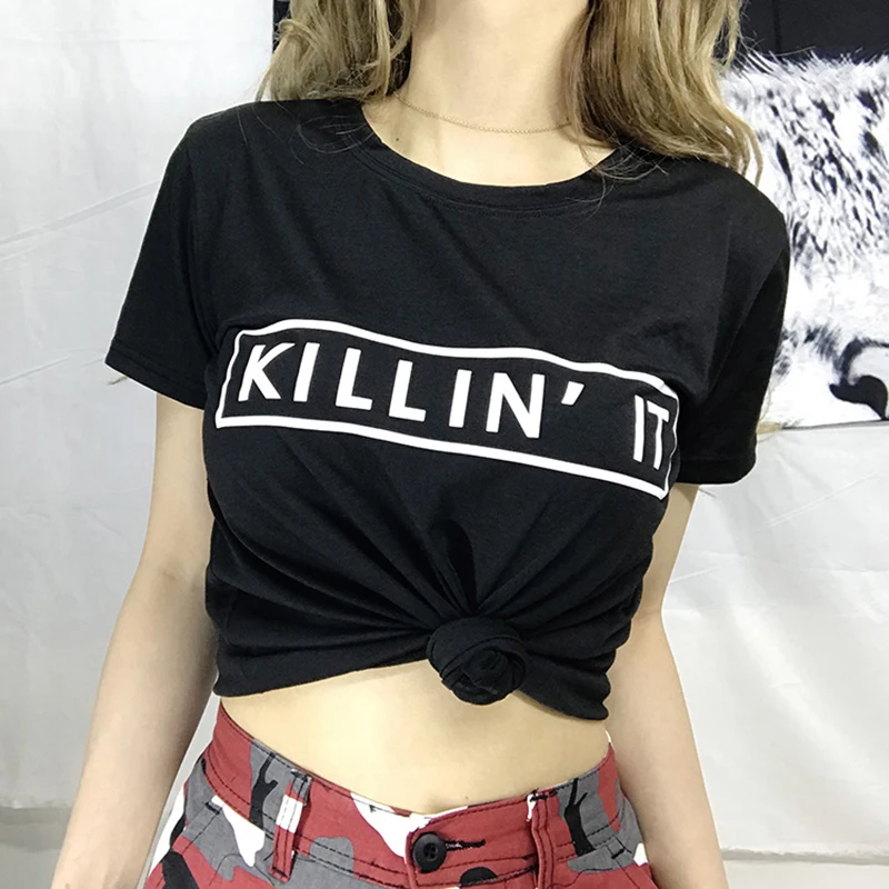 

Sexy Killin It letter print Fashion Summer 2018 Women shirt Tops Harajuku Tee White Black Short Sleeve shirts Casual Clothing