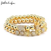 luxury crown bracelets set pave cubic zirconia ball lion head charms beads handmade men bracelets bangles for men jewelry