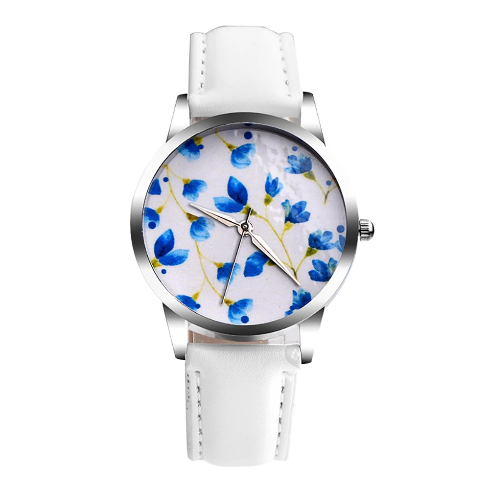 White Blue Модные повседневные женские часы Фламинго цветок животное женские часы с кожаным ремешком кварцевые наручные часы Relogio Feminino - Цвет: White Blue