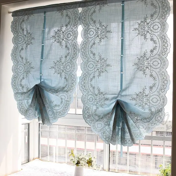 Римские шторы на окна хлопковые с цветочной вышивкой для кухни гостиной и