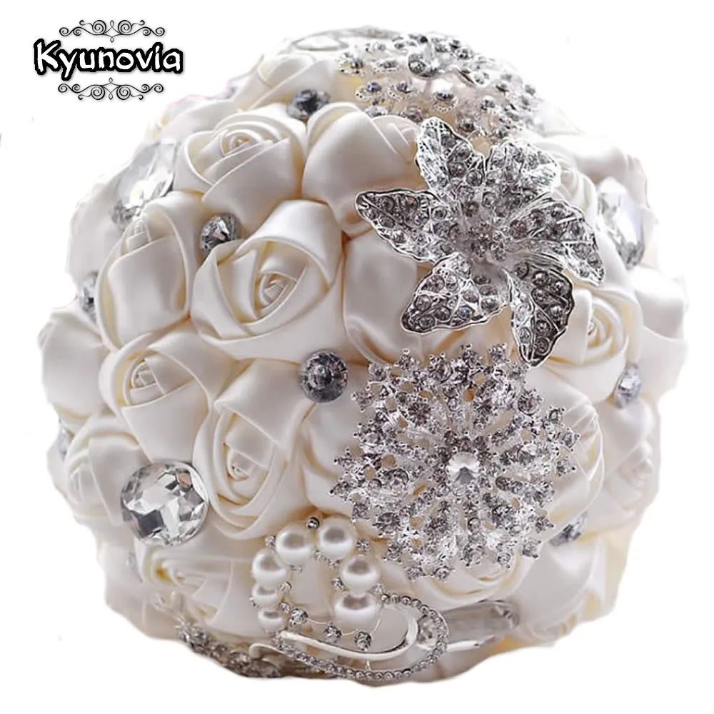 Kyunovia Elegant Custom Bridal Wedding Bouquet With Pearl Beaded Brooch Silk Roses Romantic Colorful Bride 's | Свадьбы и