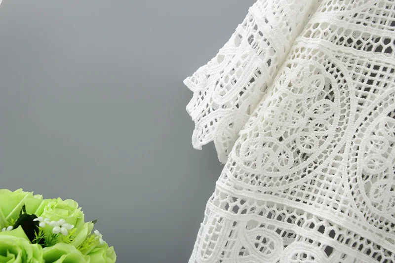 Ажурная белая блузка модные летние Вязаные кружевные топы 2020 женские прозрачные