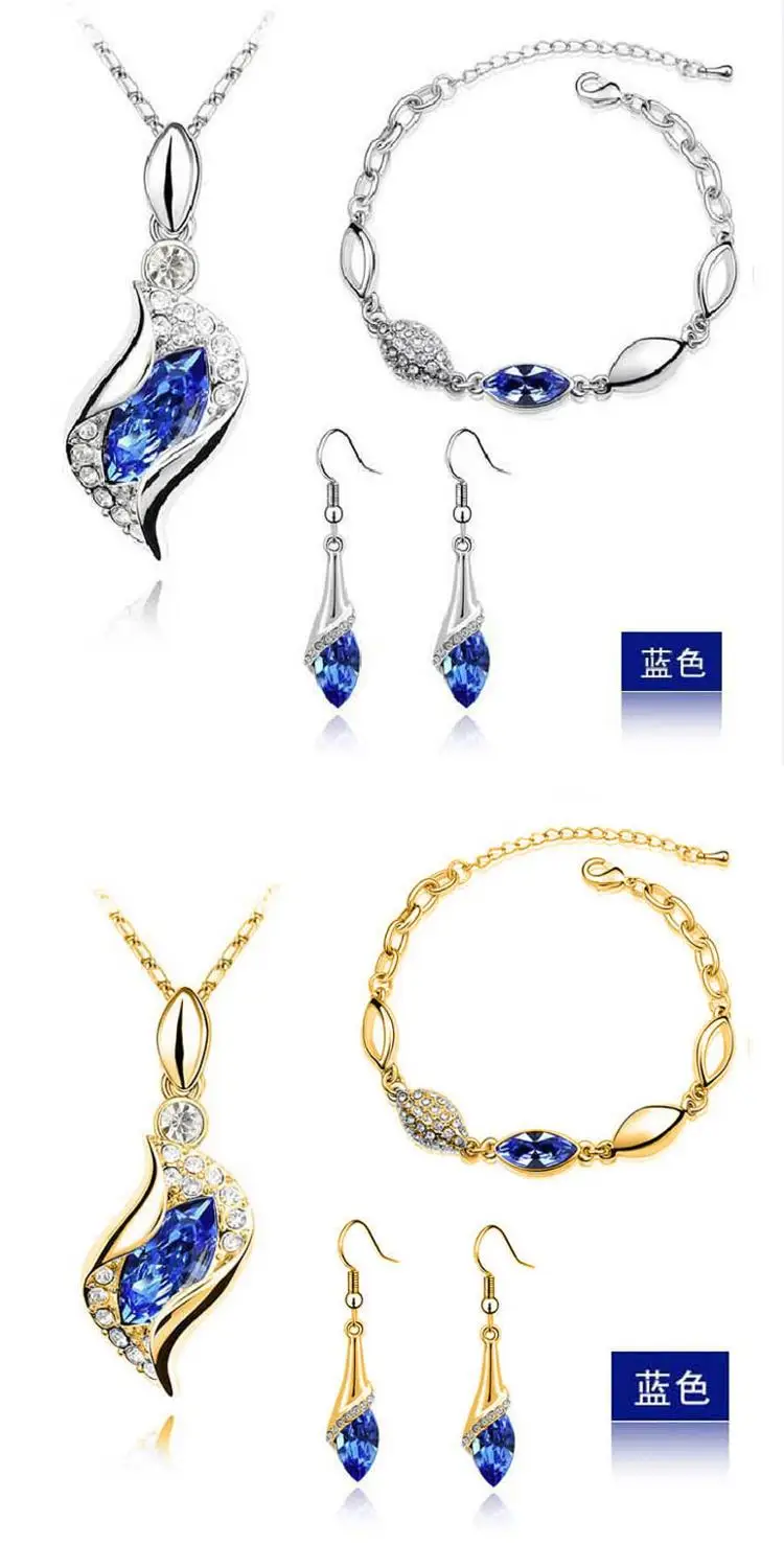 royalblue Новая мода посеребренный кристалл ожерелье браслет серьги Ювелирные наборы для женщин conjuntos de joyeria - Окраска металла: royalblue