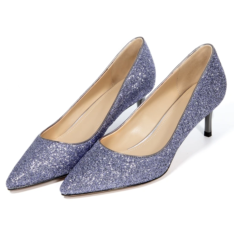 ANMAIRON Sequined Cloth Basic High (5cm 8cm) Thin Heels Women Shoes Pointed Toe Casual Slip On Pumps Size 34 39 LY886|Женские туфли| |