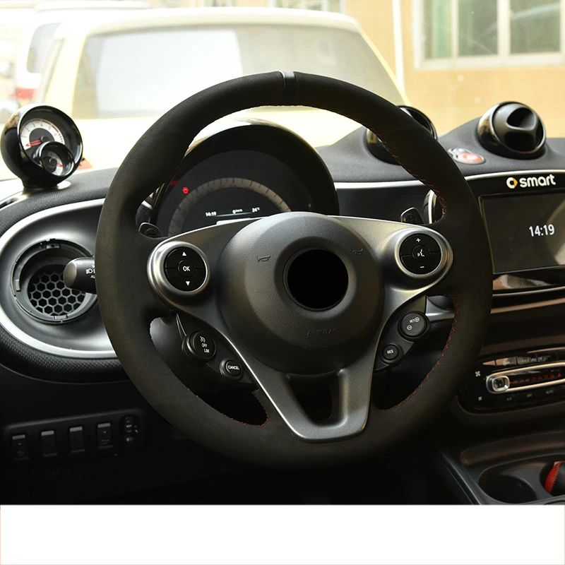 Lsrtw2017 Хомут кожаный чехол рулевого колеса автомобиля для smart fortwo w453 c453 a453 - Название цвета: black suede type