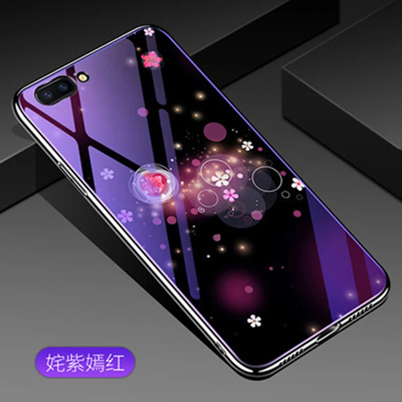 Для oppo A3S чехол с цветочным узором и изображением героев мультфильмов синее закаленное стекло задняя крышка чехол для oppo A3S телефонные футляры oppo A3S защитный кожух