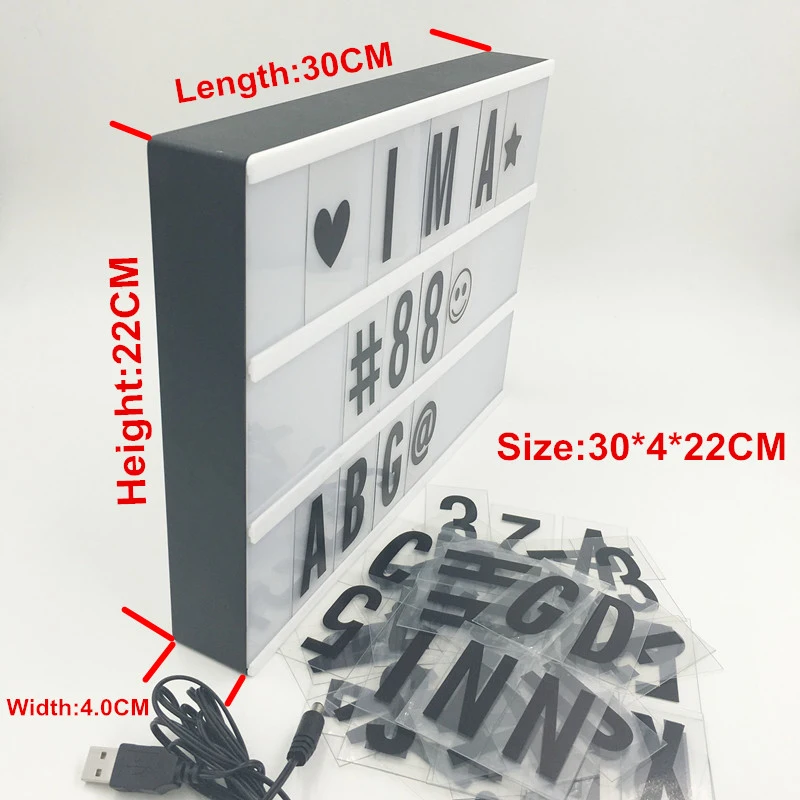 Большая распродажа A4 A5 A6 Размер Cinemaic Lightbox ночник Питание от батареи AA или USB кабель с 90 шт. символами букв карты DIY огни