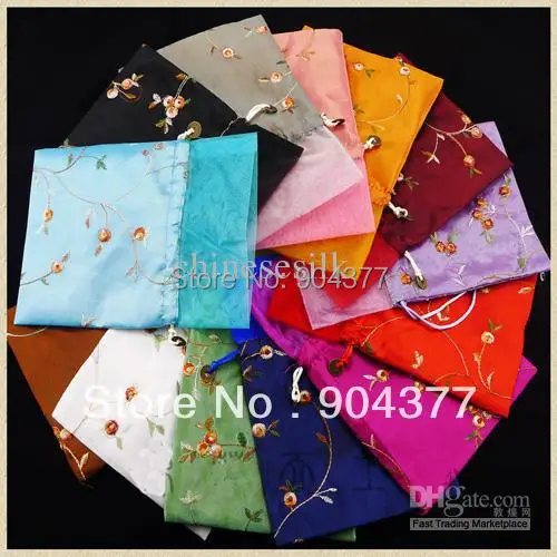 Большой Вышивка Фрукты Подарка Organza Сумка 17x23 см Китай стиль Атлас Drawstring Конфеты