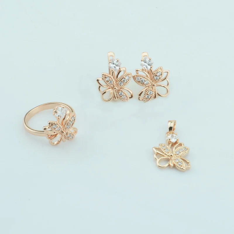 Женские Белые Каменные Украшения FJ свадебные серьги бабочки золотого цвета 585