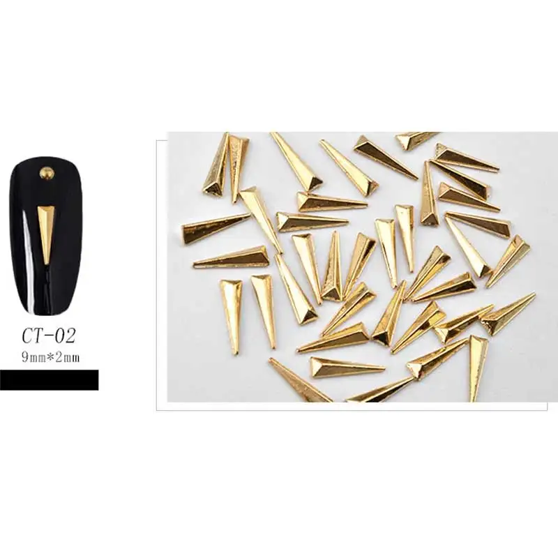 10Pcs CT02 10 шт. золотистый, серебристый, металлический заклепки 3d-украшения для ногтей Овальный прямоугольник Треугольник Япония Шпильки Шарм DIY панк аксессуары для маникюра - Цвет: 10Pcs CT02