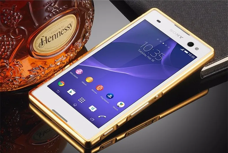 Для Sony Xperia C3 S55T S55U D2533 Случае Зеркало Алюминиевая Рама + Акриловые с Алмазной Кошка