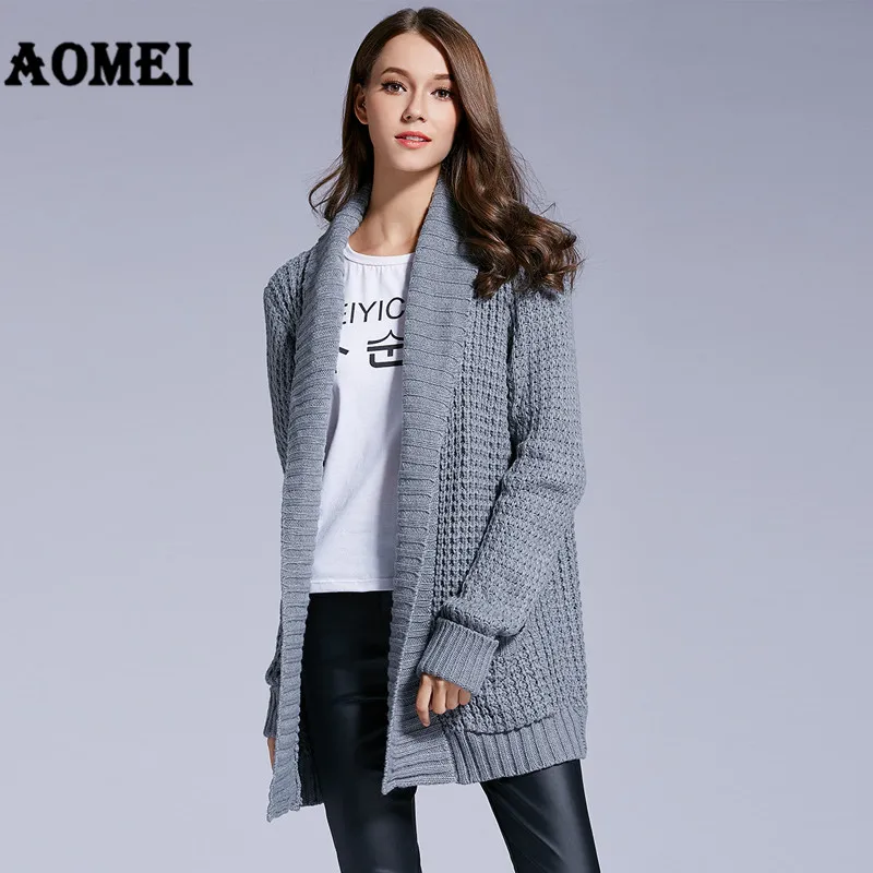 Серый кардиган свитер верхняя одежда пальто женские топы длинный джемпер леди