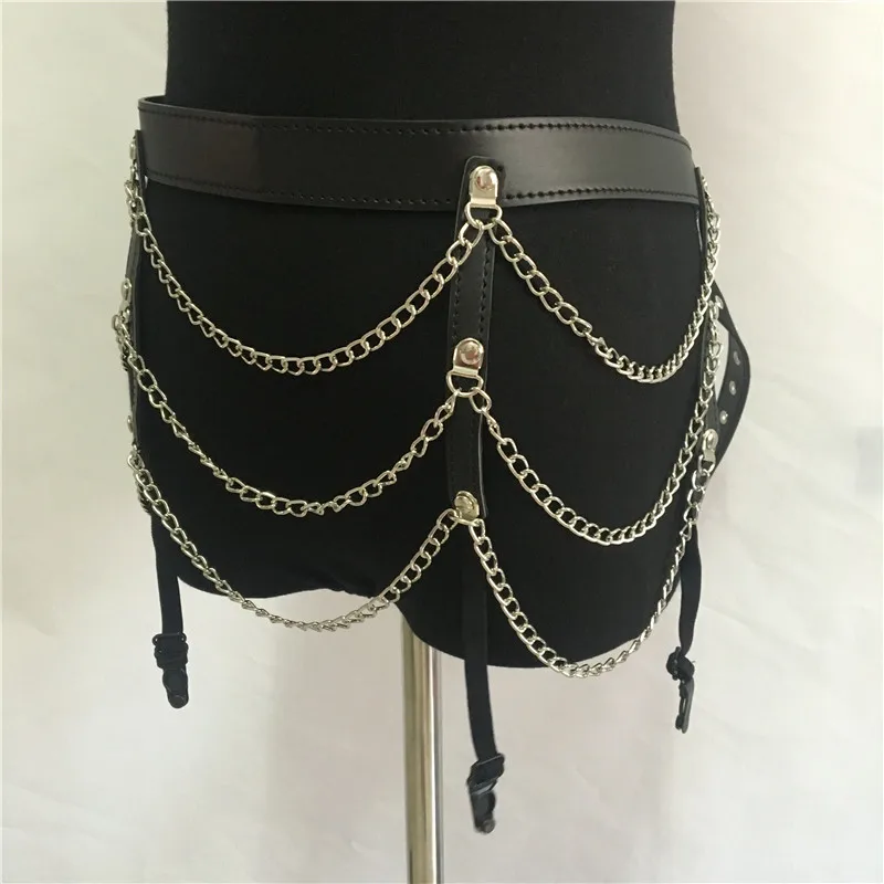 FestivalQueen sexy black crop tank top metal chain mini skirts sets women hollow out bandage backless nightclub 2 piece set