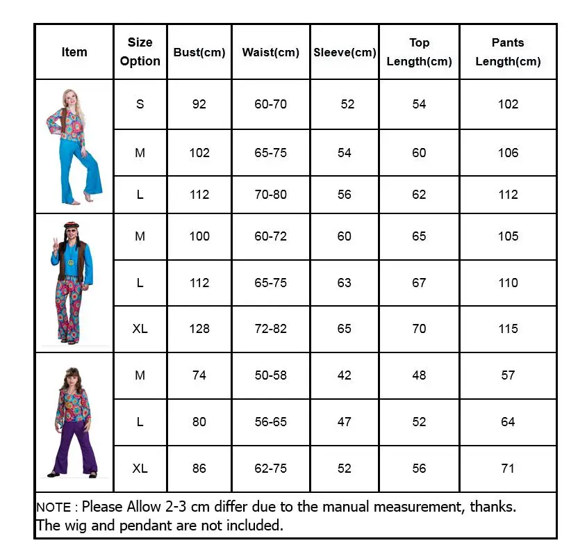 Для мужчин 70s ретро Hippie Peace и любовь Косплэй для взрослых; костюм для Хэллоуина; Детские карнавальные костюмы вечерние Для женщин Семья группа нарядное платье для пар