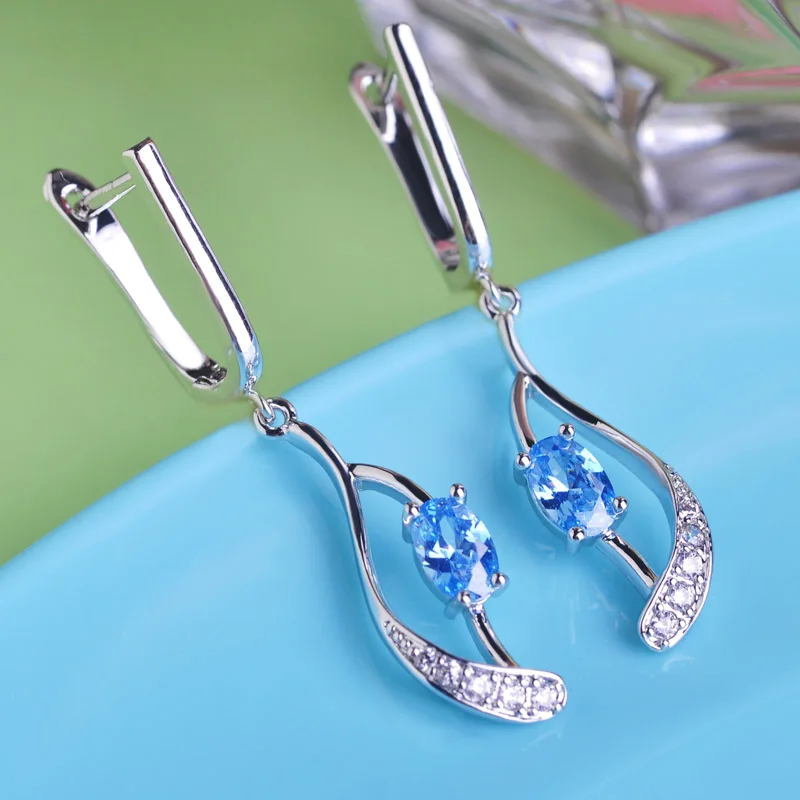 Топ Дизайн Синий Кристалл Висячие серьги AAAA + циркония угол глаза пирсинг уха