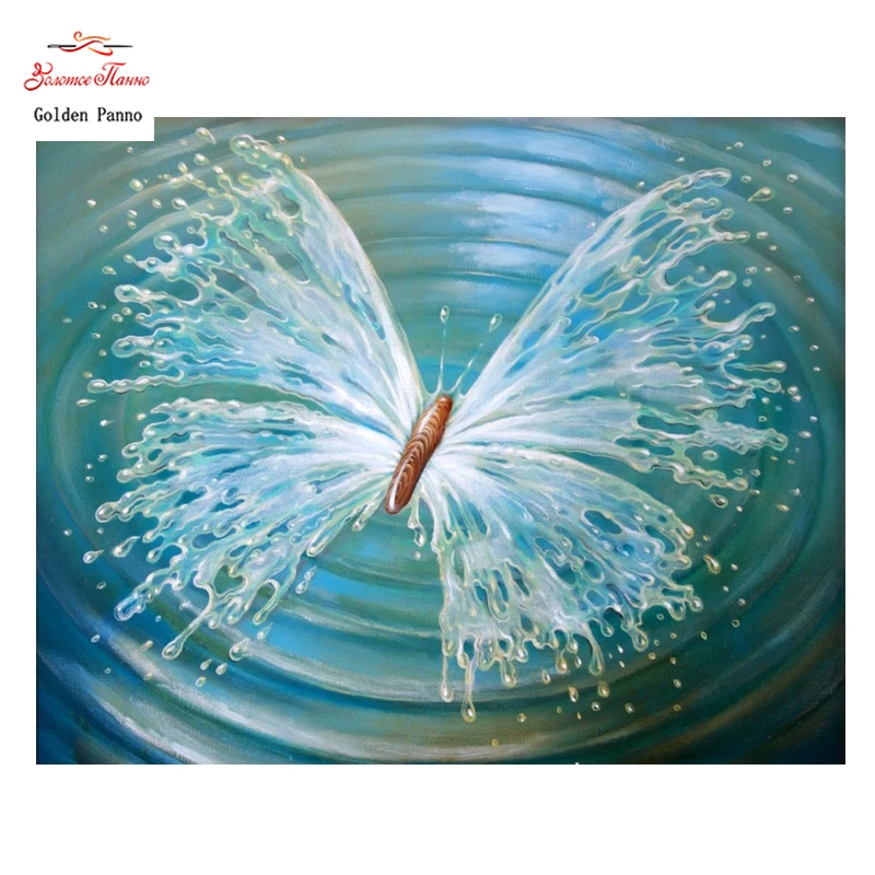 

Golden Panno,DIY DMC 11CT 14CT completely Cross stitch,Butterfly in water, kits embroidery needlework sets wall decoration