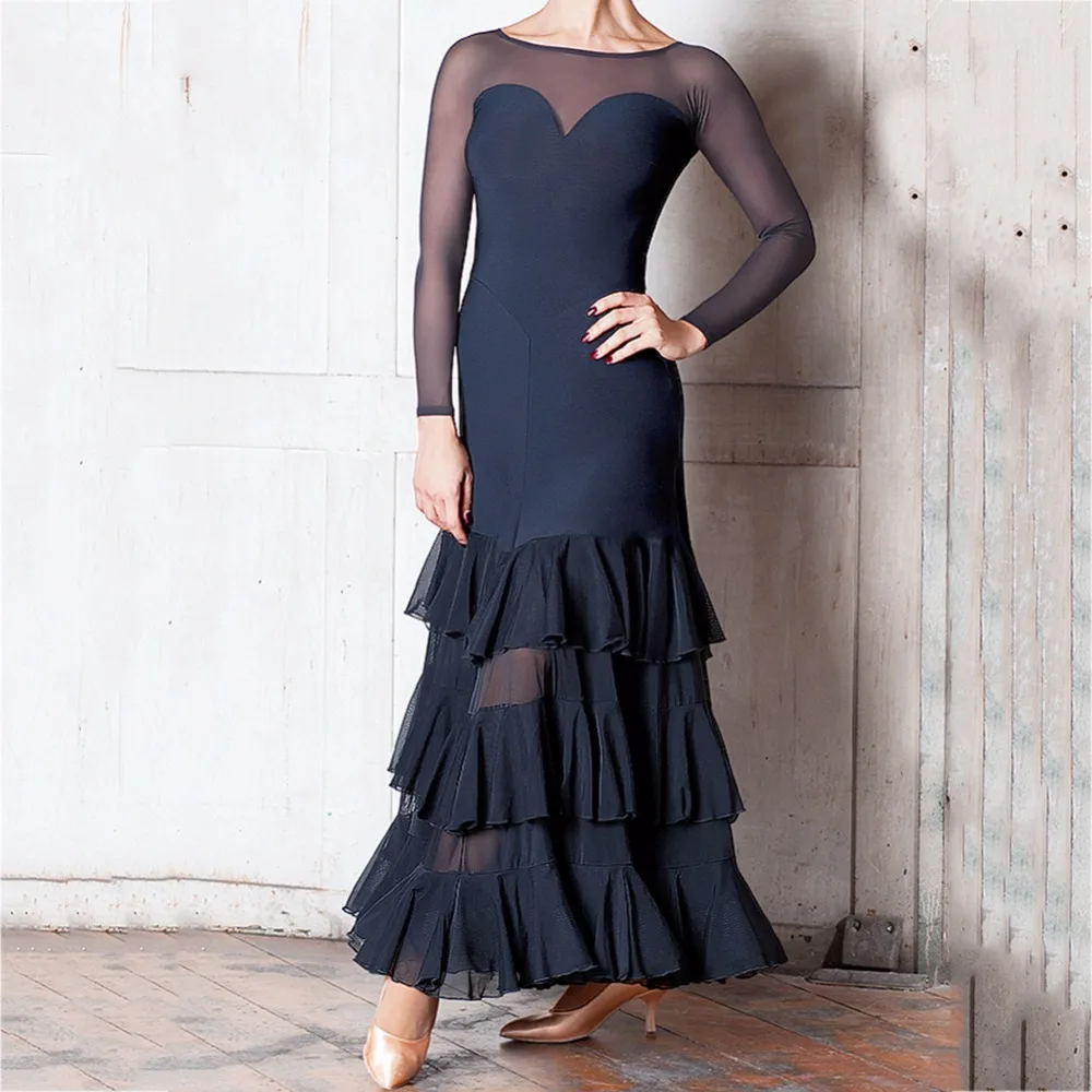 Популярные платья для латинских танцев женщин черные цвета с открытой спинкой