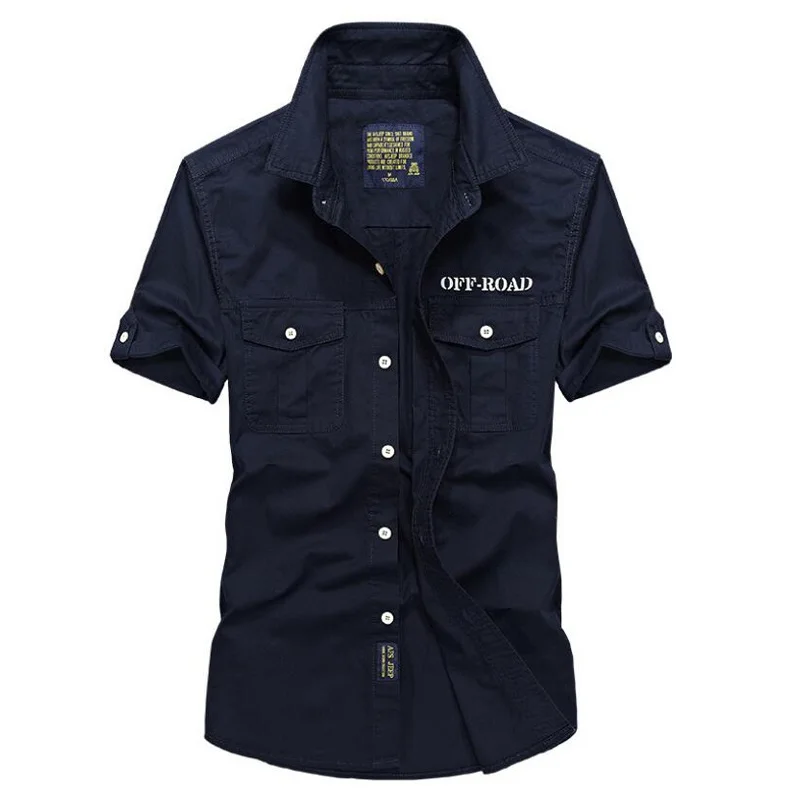 Navy Blue Летняя мужская хлопковая рубашка, мужская рубашка с коротким рукавом и отложным воротником, обычная рубашка, Мужская Однотонная рубашка размера плюс, мужские рубашки s - Цвет: Navy Blue