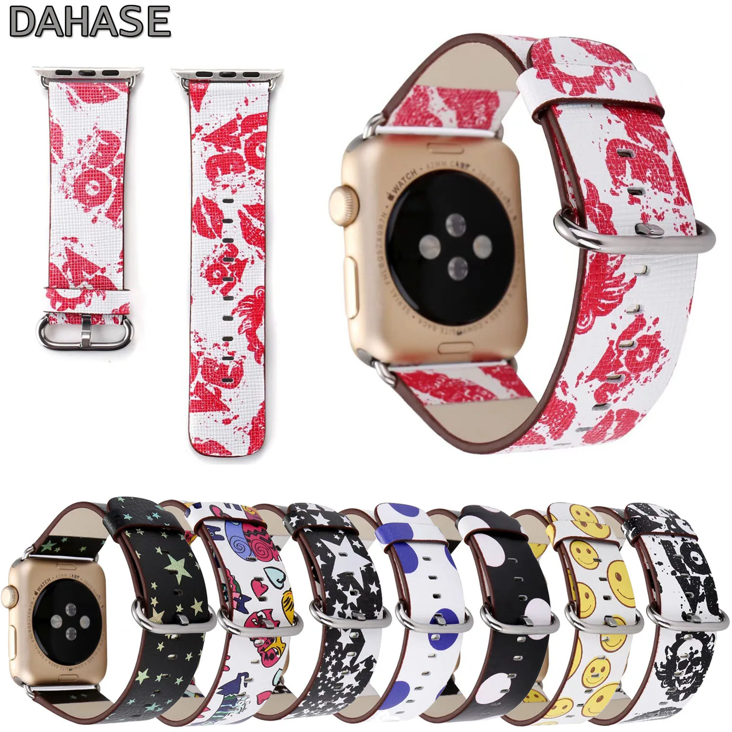 DAHASE Звезда Череп точки ремешок кожаный мультфильм браслет для Apple Watch серии 3 2 1