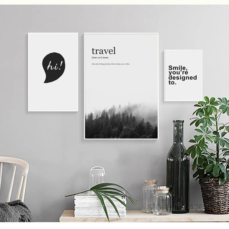 Серый пейзаж слово Привет 5 шт. холст художественные плакаты и принты Северный