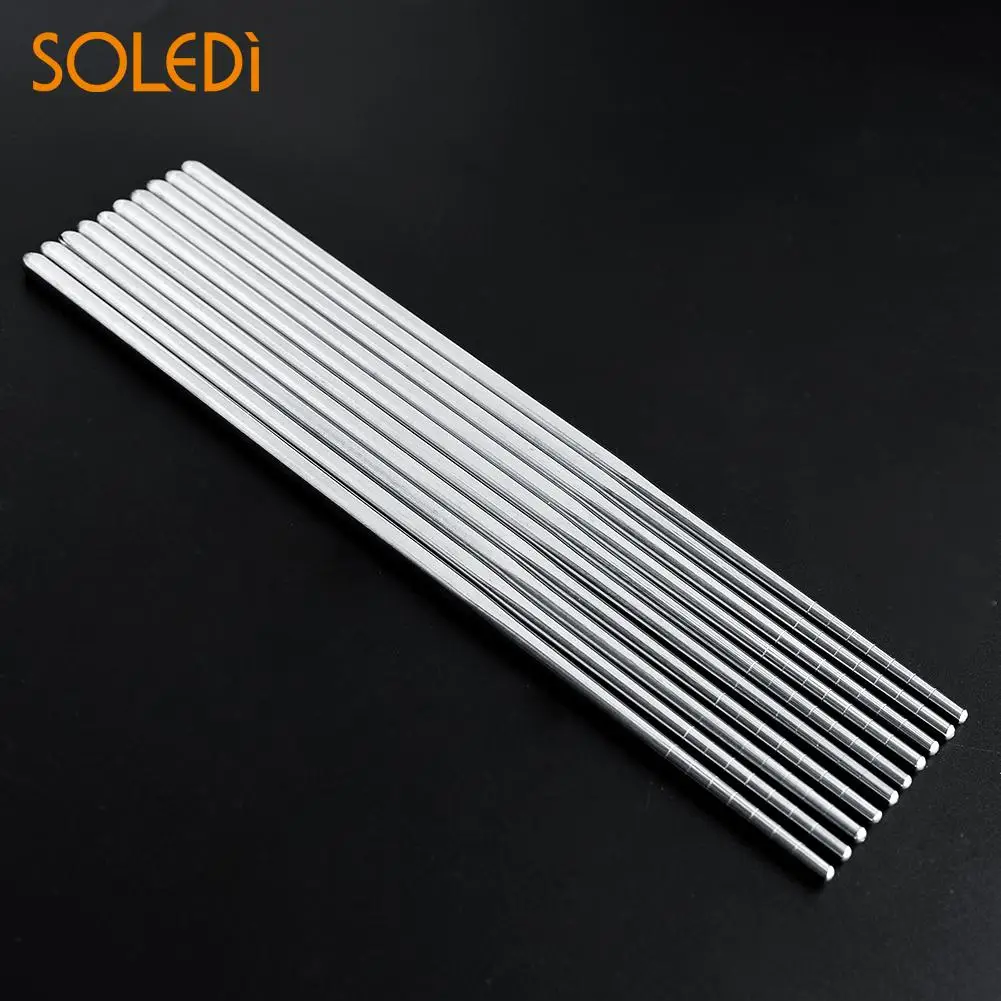 SOLEDI прочные 5 пар китайские палочки для еды из нержавеющей стали Серебряная