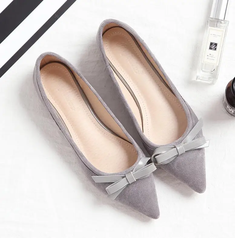 Серый Большие Size34-43; сезон весна-осень; Новинка; милая модная женская обувь; удобные туфли на плоской подошве с бантом-бабочкой; женская обувь с острым носком; C437 - Цвет: Серый