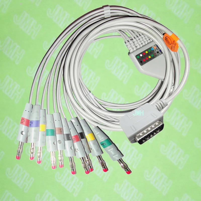 

Compatible with Kanz PC109, 108,110,1203, 1205 EKG 10 lead,One-piece cable and leadwires,15PIN,4.0 red banana,IEC or AHA.