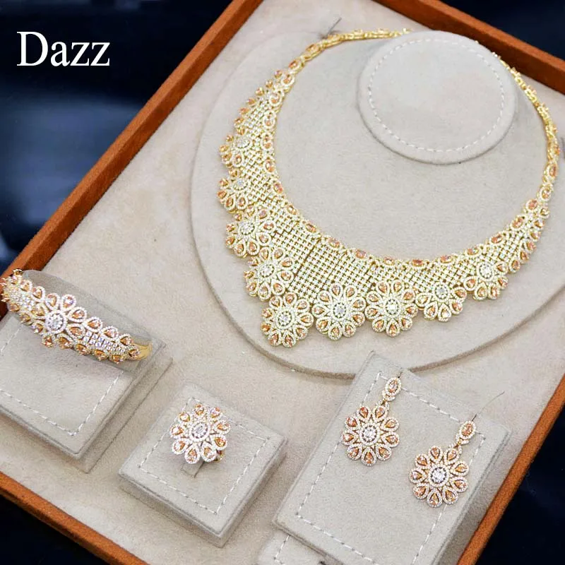 Женский свадебный комплект ювелирных изделий Dazz золотистые Свадебные украшения